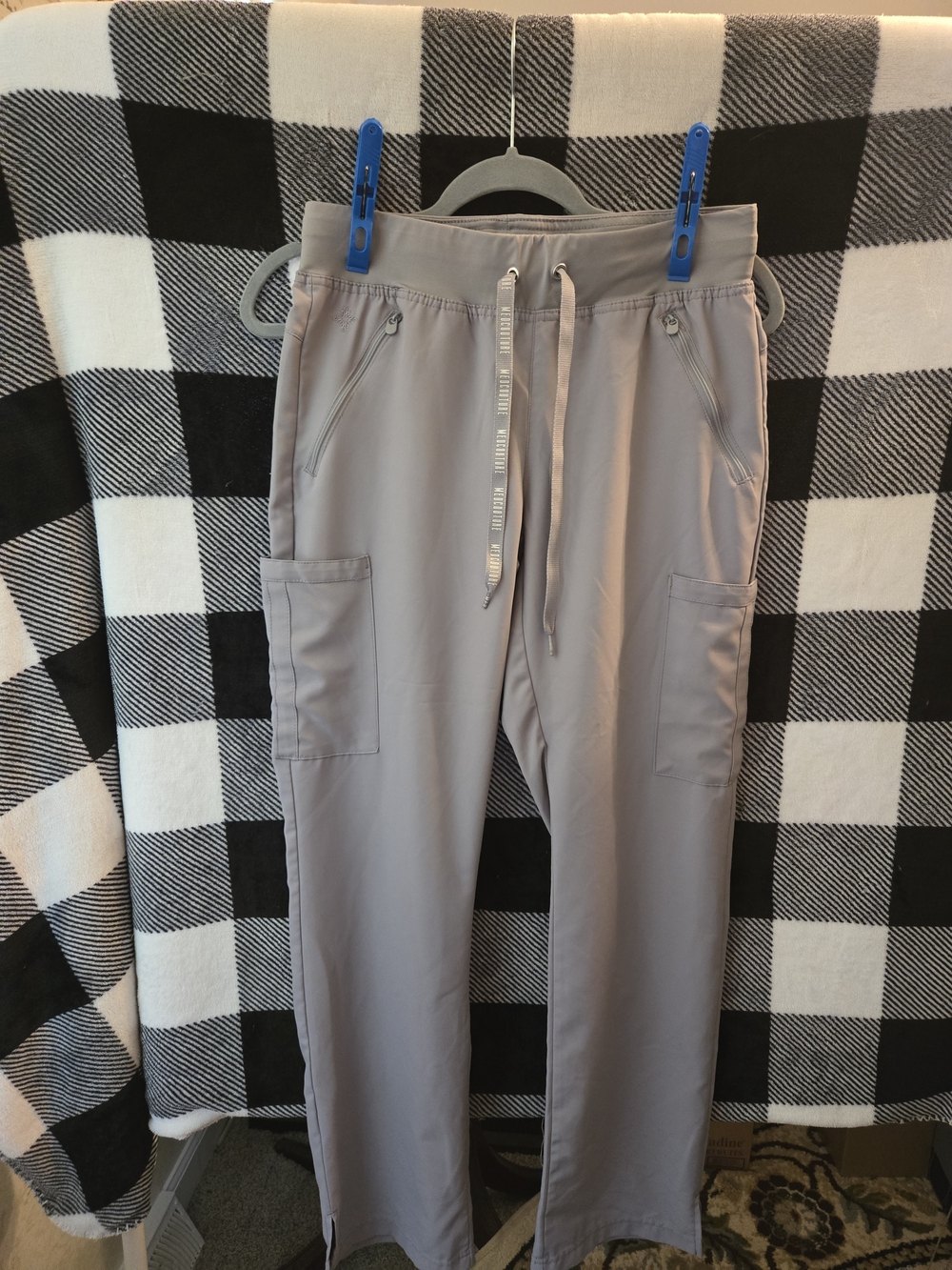 Med Couture Women's Light Taupe Drawstring Cargo Scrub Pants